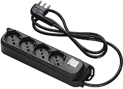 Fanton 47421 Multipresa ciabatta nera serie OMEGA 4 uscite prese bivalenti 16A bipasso + cavo 1,5 m. spina a squadra grande italiana + interruttore bipolare luminoso made in italy
