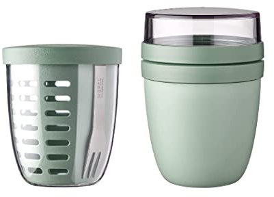 Mepal | Fruit Pack Ellipse | Fruitpot und Lunchpot | Ideal für Obst und Gemüse unterwegs | Obstbox mit Gabel & Sieb | Meal Prep Box mit Deckel | Nordic Sage