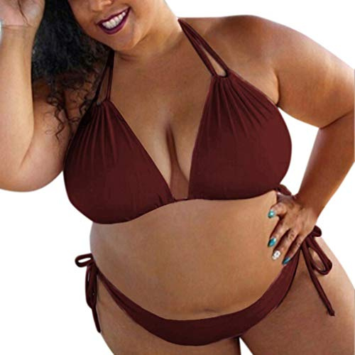 YCBMINGCAN Badmode dam sexig push up högt skuren bikini bikini topp strandmode tvådelad bikini set kors triangel topp bikini tankini set, vin, 3XL