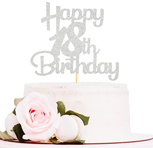 Sotpot 18th Birthday Cake Topper Silver Glitter 1 pack for 18th Birthday Anniversary Party Decor Supplies