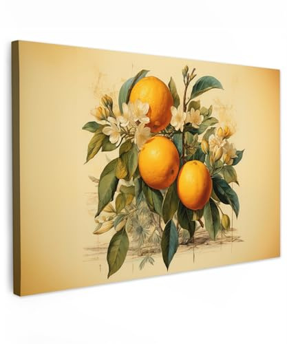 MuchoWow© Wandbilder Groß XXL Wohnzimmer Wanddeko Schlafzimmer Zimmerdeko | 120x80 cm - Fotowand Zimmer Deko Wand Dekoration Wall Art Vintage - Pflanzen - Orangen - Beige - Natur - Obst