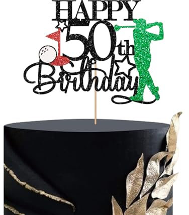 MINUET MINUTE Golf Happy 50th Birthday Cake Topper, Sport Theme 50th Birthday Cake Decor for Men, Golf Enthusiast 50th Party Decoration, Men's 50th Birthday Party Supplies - Black Glitter