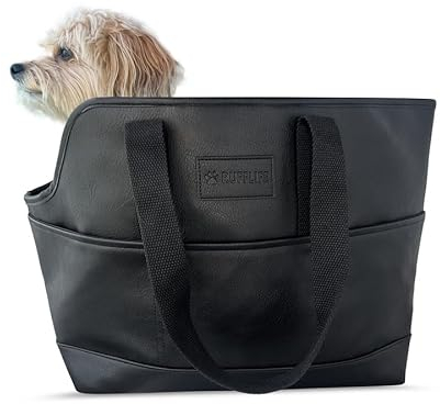 NoblePup Luxuriöse Hundetasche – Schwarze Kunstleder-Tragetasche, sicherer Geschirr-Clip, Tragetasche für kleine Hunde und Welpen