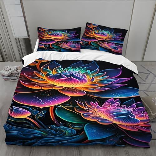 BAIL Housse de Couette 240 x 260 Lotus Housse Couette Très Doux Parure de Lit Adulte en Microfibr 2 Taies d'oreiller 65 x 65 cm Convient pour Chambre