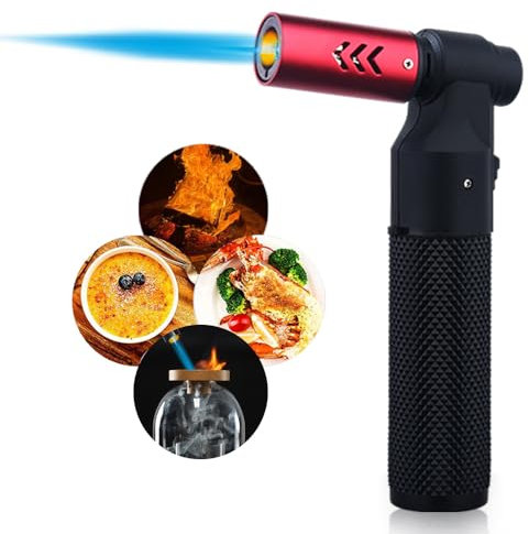 HONEST Blow Torch Sleek Adjustable Butane Torch Cooking Torch Lighter Camping Home Use Welding Culinary Chef Coal Cocktail etc (Red)