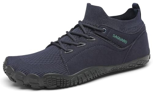 Saguaro Unisex barfotaskor för män och kvinnor träningsskor andas halkfria traillöparskor med bred tålåda, blå, 48 EU