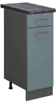 Vicco Küchenunterschrank R-Line, Blau-Grau, 30 cm | 1 Schublade · AP Anthrazit inkl. · Höhenverstellbare Füße · 1 Tür · ✓ Frei kombinierbar