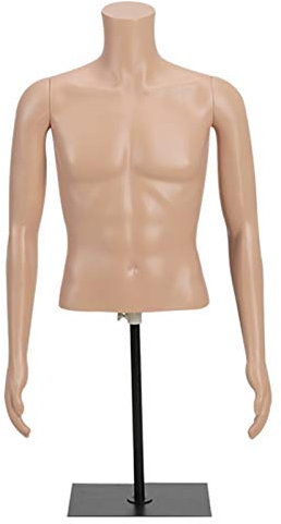 TETEOLALA Torso für männliche Schaufensterpuppen, Schneiderpuppe für Erwachsene Männer mit abnehmbaren Armen und Metallständer, Tischständer für Kleiderformen