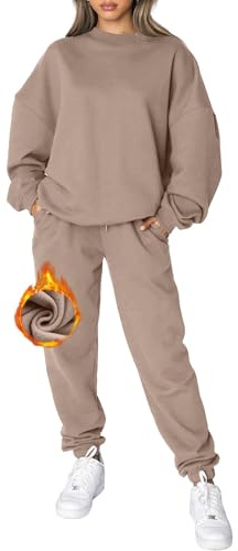 CheChury Jogginganzug Damen Zweiteiler Trainingsanzug Winter Rundhals Hausanzug Zweiteilig Frauen Einfarbig Trainingsanzug Sportanzug Langarm Oberteile und Jogginghose Pullover und Hose Taschen