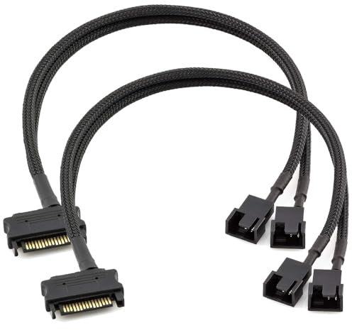 Gebildet 2 Piezas SATA a 2 vías 3pines / 4pines PMW 12V PC Case Fan Cable Adaptador de Corriente, 3 Pines o 4 Pines (Conector PWM) a 15 Pines SATA Computer Cooler Cooling Fan Cable de Alimentación