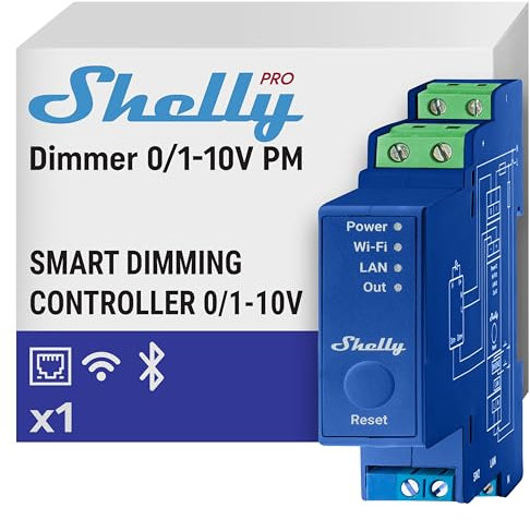 Shelly Pro Dimmer 0/1-10V PM, LAN, WLAN Dimm-Controller, DIN-Hutschiene, Einstellung der Lichtintensität, Leistungsüberwachung, Alexa & Google, iOS-Android-App, Kein Hub Erforderlich