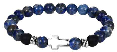 JewelryWe Chakra Armband Naturstein Perlenarmband Lapislazuli Turmalin Tigerauge Perlen Armbänder Verstellbar Edelsteine Armkette Armreif für Damen Herren