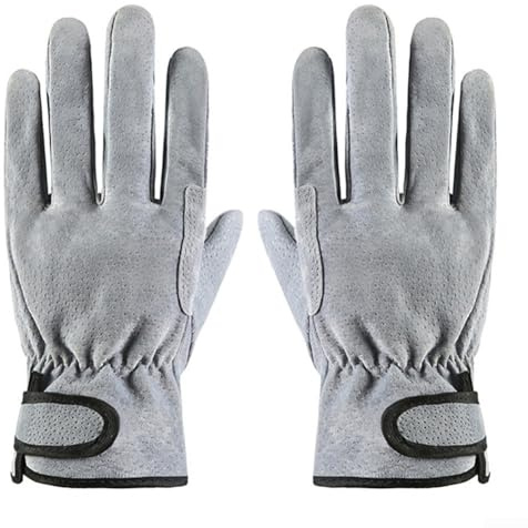 Guantes de cuero multiusos para soldadura, jardinería y aplicaciones mecánicas (gris)