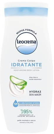 Leocrema - Crema Corpo Idratante, con Aloe Vera ed Acido Ialuronico, Idratazione per 72 ore, 250ml