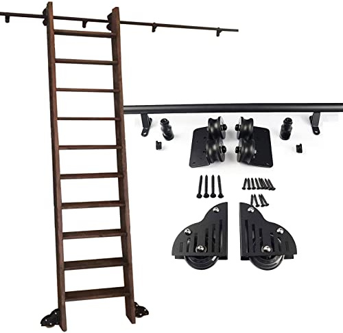 Escalera Rodante para Biblioteca, con De Riel Deslizante, Kit De Hardware De Acero Negro, para Librerías, Almacenes, Estanterías (13ft/400cm Track Kit)