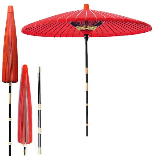GUOGLZ 4.6ft 5.5ft 6.5ft Red Garden Patio Umbrella, Japanese Retro Oil Paper Umbrella Handmade Parasol, For Deck Balcony Lawn(170cm/5.5ft)