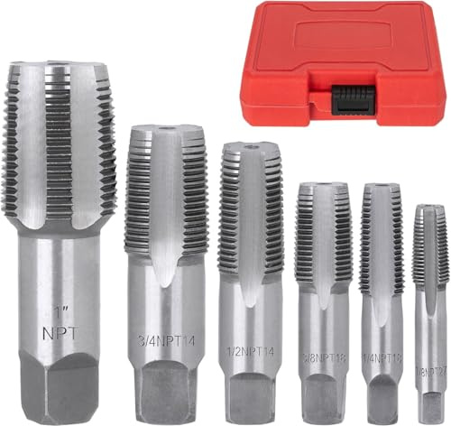 Telituny 6 Stück NPT-Gewindeschneider Set, 1, 3/4, 1/2, 3/8, 1/4, 1/8 Gewindeschneidwerkzeug mit Aufbewahrungskasten, Rohrgewindebohrer NPT Gewindebohrer Set, für die Rohrleitungswartung