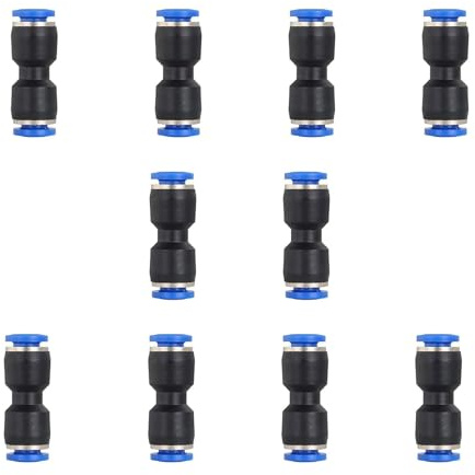 AHELECTRO, 10 connettori pneumatici da 8 mm, raccordo per tubo dell'aria compressa, colore blu e nero, PU-6 per tubi da 6 mm