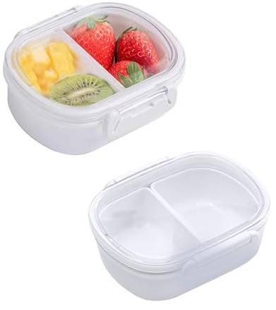 QoTang 2 Stück Snackbox mit 2 Fächern,Brotdose Klein Bento Box Kinder Frühstücksbox Frischhaltedosen mit Deckel Lunchbox für Gerichte & Snacks, 13,4x11,4x5,2 cm - 350ML