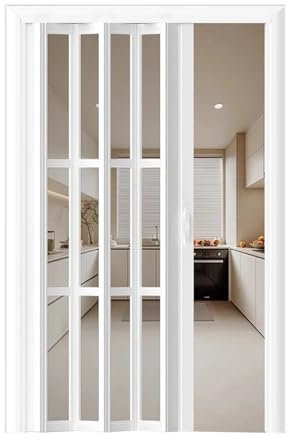 Lot complet de 2 portes coulissantes pliables en PVC avec fermeture magnétique pour salon, placard, salle de bain – Portes pliantes à deux volets sur mesure (blanc, 145 cm x 2)