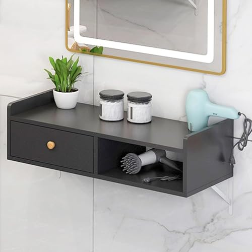 WSNCXFW Estación de salón de Belleza de Pared, Armario Colgante con Espacio Abierto, Orificios para secador de Pelo y cajón, Estante para Herramientas de peluquería,B,50cm/19.68in