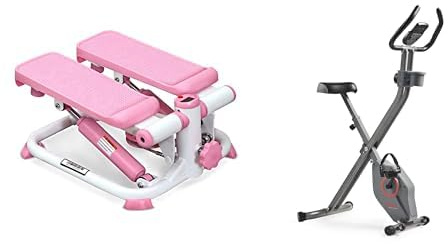 Sunny Health and Fitness Exercise Stepping Machine, Portable Mini Stair Stepper + Smart Folding X-Bike, Portable Compact for Indoor Cycling Workout, 14-Level Magnetic Resistance