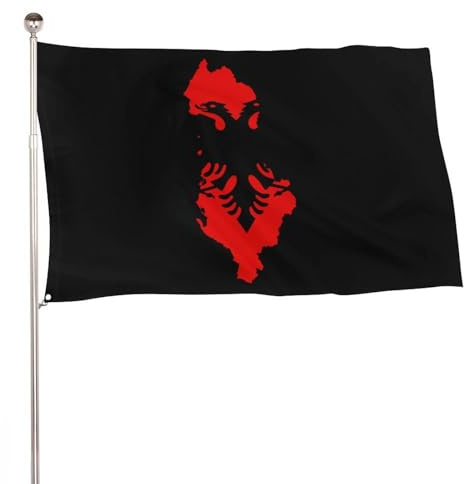 Giardino Bandiera Flag Map Of Albania Bandiera Di Benvenuto Prova Di Sbiadimento 2 Occhielli Metallici Striscione All'Aperto, Per Giardino, Feste Strada, Eventi, 90x150cm