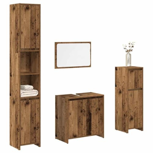 Refined 4-TLG. Badmöbel-Set Altholz-Optik Holzwerkstoff Badmöbel Set Badmöbel Badezimmer Badschrank Badezimmer