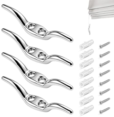 4 Pack 66mm Heavy Duty Metal Blind Cord Cleat Hooks with Mounting Screws | Rust proof zinc plated finish, easy wall fitting, secures cords firmly, ideal for roman blinds, washing lines & outdoor use