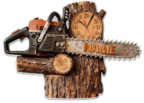 SosnSusn Orologio da parete personalizzato a tema motosega con nome Orologio, decorazione da parete in acrilico 2D per casa Ufficio Regali di compleanno per uomini Papà