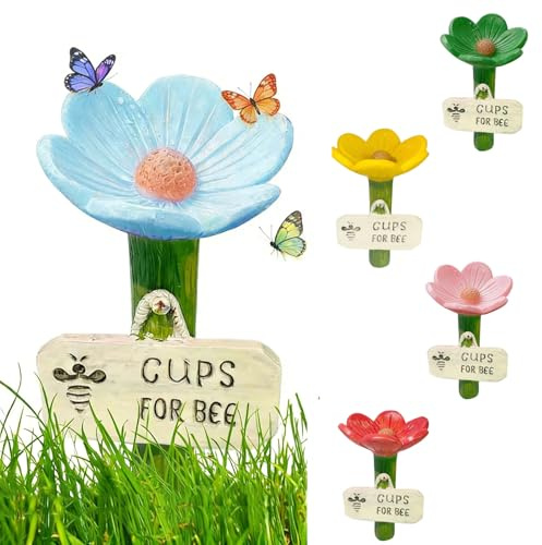 2026 Bee Watering Station for Garden - Flower Shaped Bee Watering Station, Drinking Cups Bee Watering Stations for Outside, Hexapod Little Flowers Drinking Water for Yard, Lawn, Patio Decor (BU)