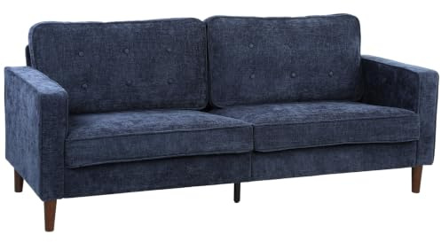 HOMCOM 3 Seater Sofa, Velvet-Feel Fabric Couch with Deep Seat, Dark Blue | Modern Upholstered Sofa Settee, Padded Cushion, Button Tufting, Wood Legs, for Living Room, Bedroom