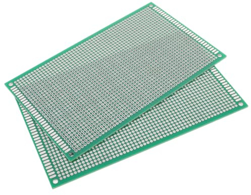 KAJNBN 2pcs Double Sided Green Circuit Breadboard 6x4 Inches with Densely Arranged Throughholes and Standard Hole Spacing, Fibreboard and Tin Material, for Electronics Testing and DIY