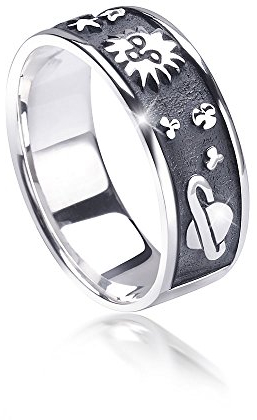 MATERIA Damen Bandring Sonne Mond Sterne Planet 925 Silber antik #SR-124, Ringgrößen:62 (19.7 mm Ø)