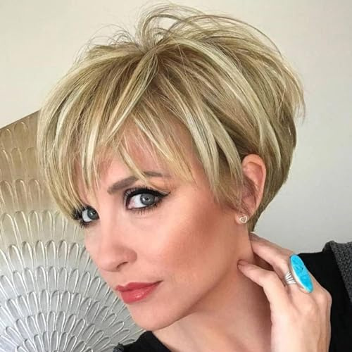 Queentas Per Blond dam Pixie Cut Perr Vita kvinnor korthårig syntetisk (blandning av brunt och blond)