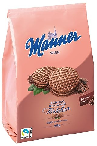Manner Törtchen | knusprige kakao Kekse mit Schoko Brownie Füllung | 1er Pack (400 g)