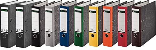 Leitz Qualitäts-Ordner, Wolkenmarmor-Papier, A4 (10er Pack | Breit, Sortiert) 3x schwarz