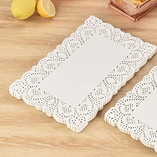 7 inch x 12 inch Rectangle Paper Doilies/Lace Paper Placemats/Disposable Greaseproof Doilies,White,Pack of 100
