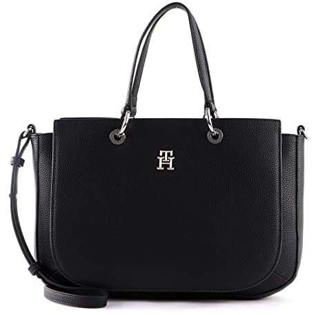 Tommy Hilfiger Damen Tasche TH Emblem Satchel mit Reißverschluss, Schwarz (Black), Einheitsgröße