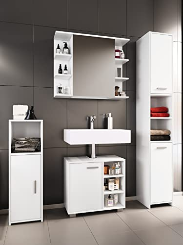 VCM 4-TLG. Badmöbelset | Badmöbel | Set aus Unterschrank, Midischrank, Hochschrank und Spiegelschrank | Badezimmermöbel - Zalo I