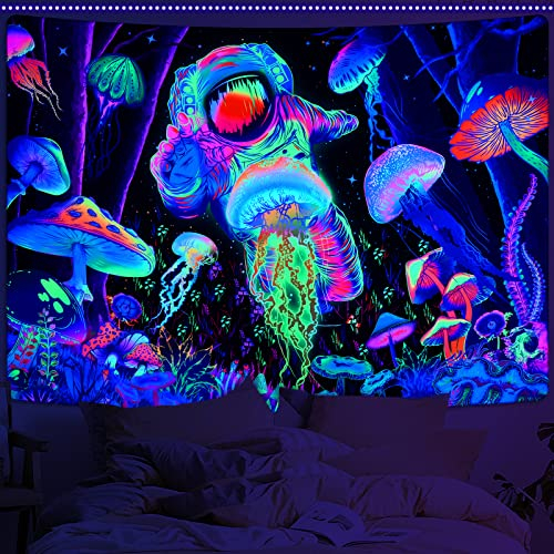 Alishomtll Schwarzlicht Abstrakte Wandteppich, UV Kunst Wandtuch, Psychedelic Wandteppich Aesthetic Wandbehang, Home Decor Astronaut Wandkunst für Schlafzimmer 210 * 150cm (83 * 59 Inch)
