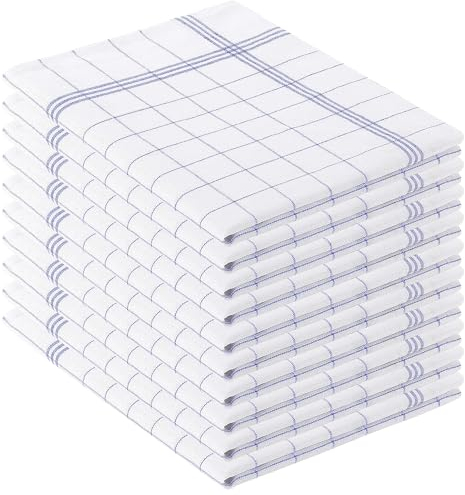 Pataya Torchons de Cuisine - Lot de 10 Bleu 100% Coton Torchon Vaisselle Professionnel 50x70 cm qualité Certifié Oeko-TEX Super Absorbant