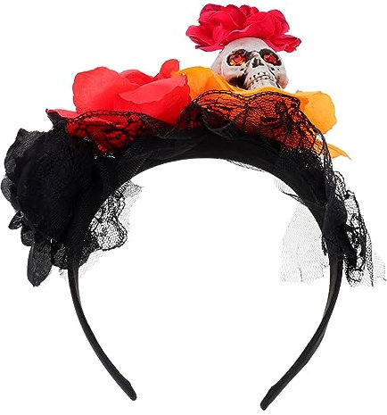 FRCOLOR -stirnband Tag Der Toten Performance-kopfschmuck Diademe Stirnband Halloween- Mexikanisches Blumenstirnband Rosenblütenhaar Skelett Strasssteine Fräulein Krone