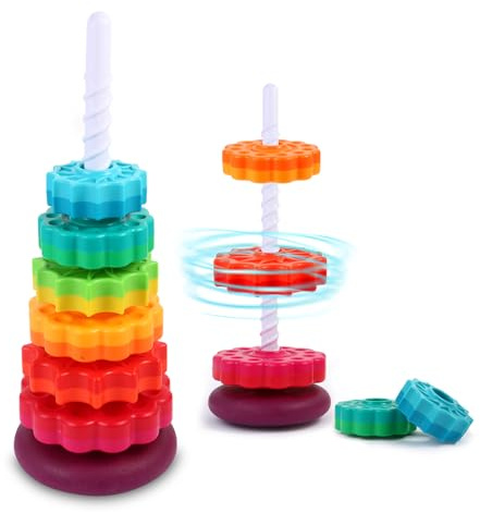 LMTNNB Giocattoli impilabili – Torre arcobaleno, giocattolo impilabile per bambini, giocattolo educativo per bambini dai 1 ai 3 anni, resistente plastica ABS, riconoscimento di colore e forma,