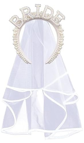 JUSTOTRY 1 pcs Bride to Be Stirnband,Team Bride Headband mit Weiß Schleier für Jga Frauen Accessoires,Die Geschenk mit “BRIDE” Lettering für Junggesellenabschied Frauen und Jga Deko