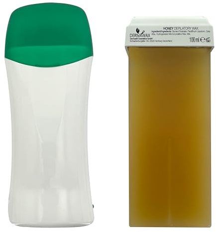 DERMAWAX Roll-On Wachswärmer Set – 25W, 230V – Inkl. Honig Roll-On Warmwachs 100 ml – Profi Haarentfernung mit Wax Strips – Schnelle & einfache Enthaarung für Beine, Arme, Achseln und Rücken