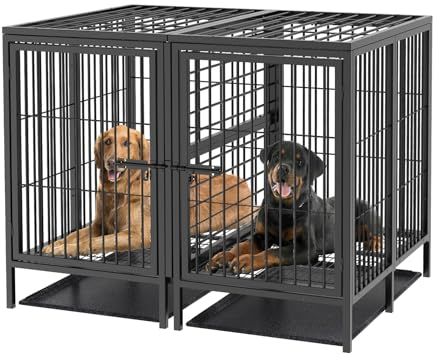 BingoPaw Hundekäfig XXXL Schwerlast Hundebox: 2 in 1 Doppelbox Hundegitterbox mit Trennwand, 2 Türen und Tablett, Haustierkäfig Outdoor Indoor für große mittelgrosse Hunde 130x100x100 cm