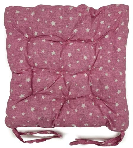 cushion mania Seat Pad – Padded Dining, Garden & Kitchen Chair Cushion with Tie-On Straps, Washable, Comfortable Stars & Stripes Design (Stars Pink, 1)