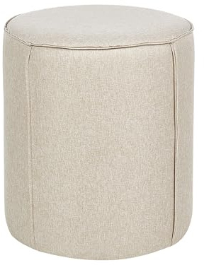 Beliani Pouf Hocker Stoffbezug Leinen beige rund ⌀ 40 cm Polsterhocker 43 cm hoch Sedona