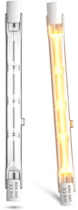 CucuGo R7s halogenlampen 118mm Dimmar 300W AC220-240V R7s linear Warmweiß 2800K Stiftprojektor halogenstrahler 5900lm für die beleuchtung von haus, arbeit, sicherheit, straßenlaterne, etc (2Pcs)